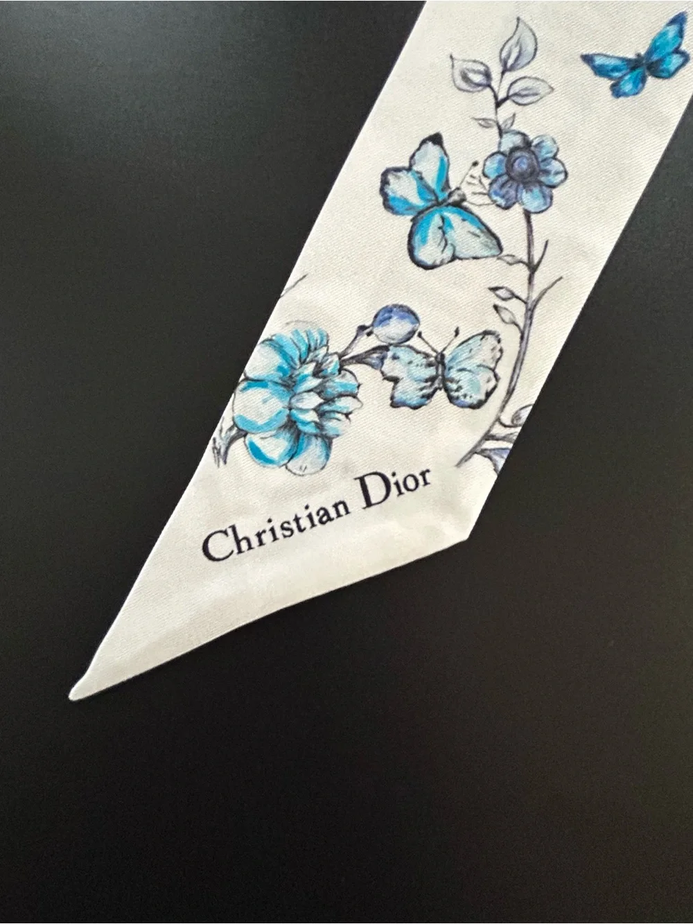 Christian Dior Blue Floral Silk Scarf
